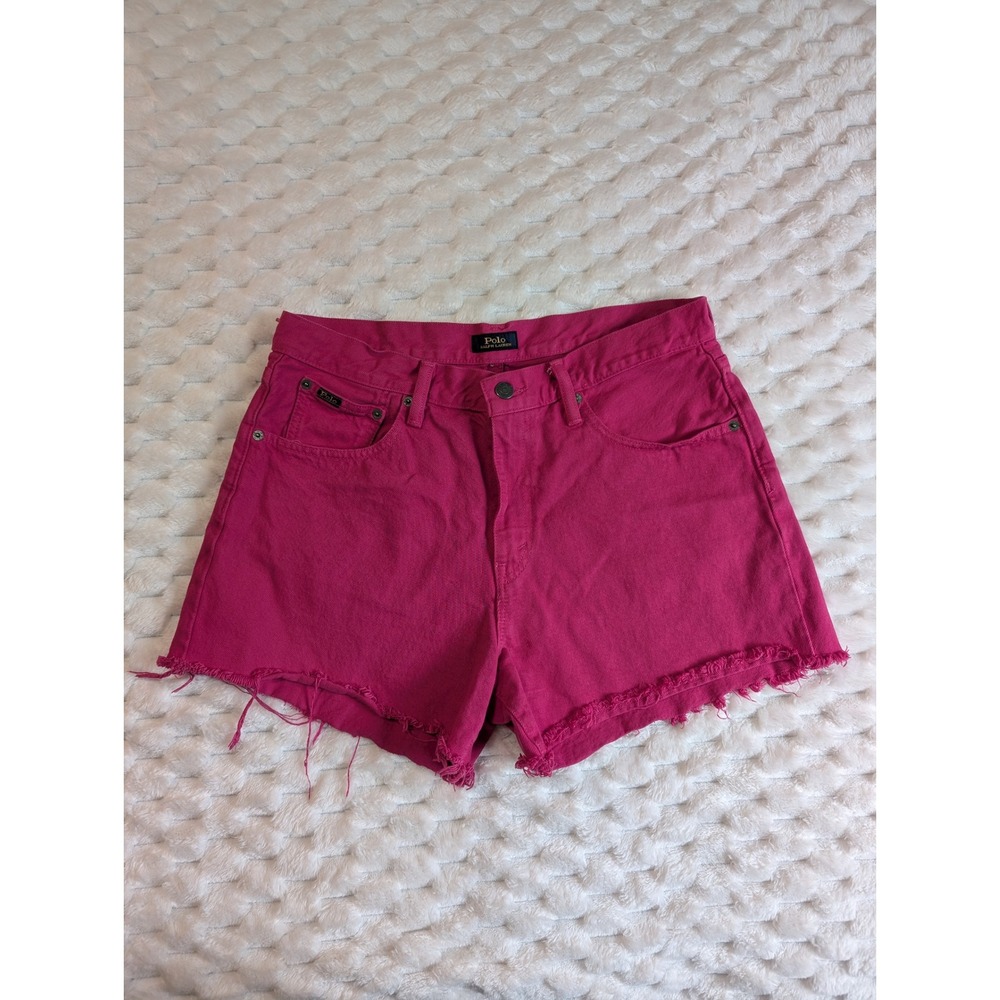 Polo Ralph‎ Lauren Pink Denim Shorts High Waist Frayed Hem Size 30